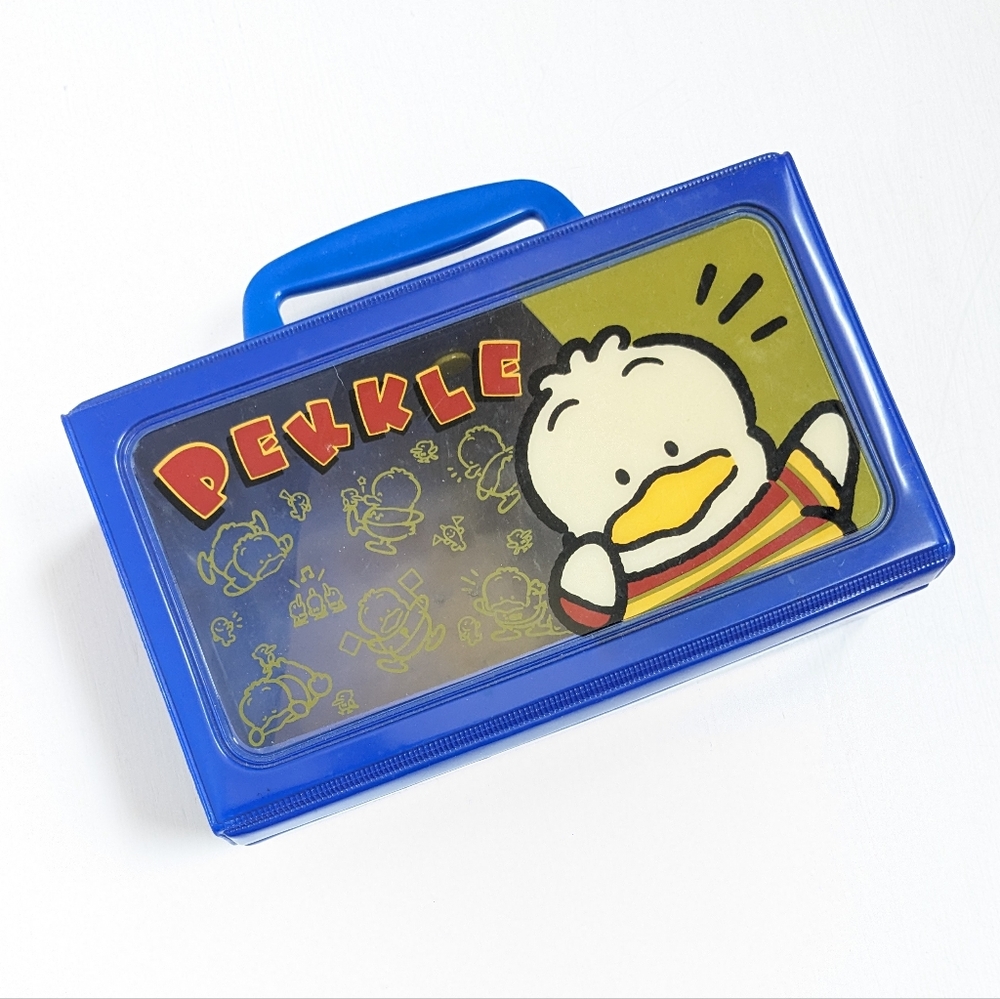 Vintage Pekkle Duck Sanrio Blue Plastic Vinyl School Box Trinket Box